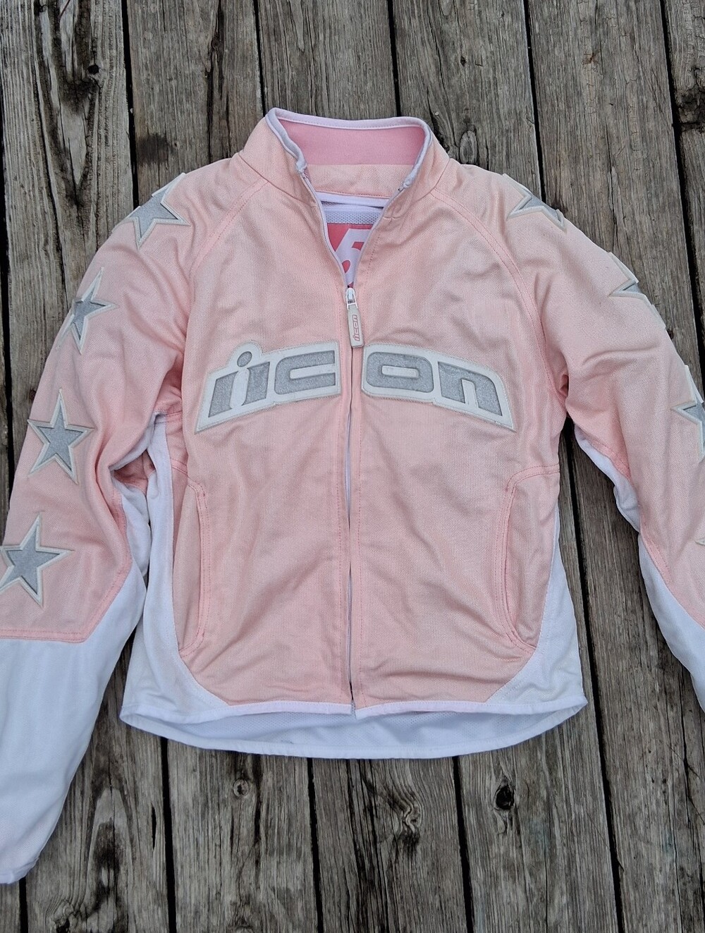 2000s Icon Pink White Motorcycle Riding Jacket Women's Medium Nylon